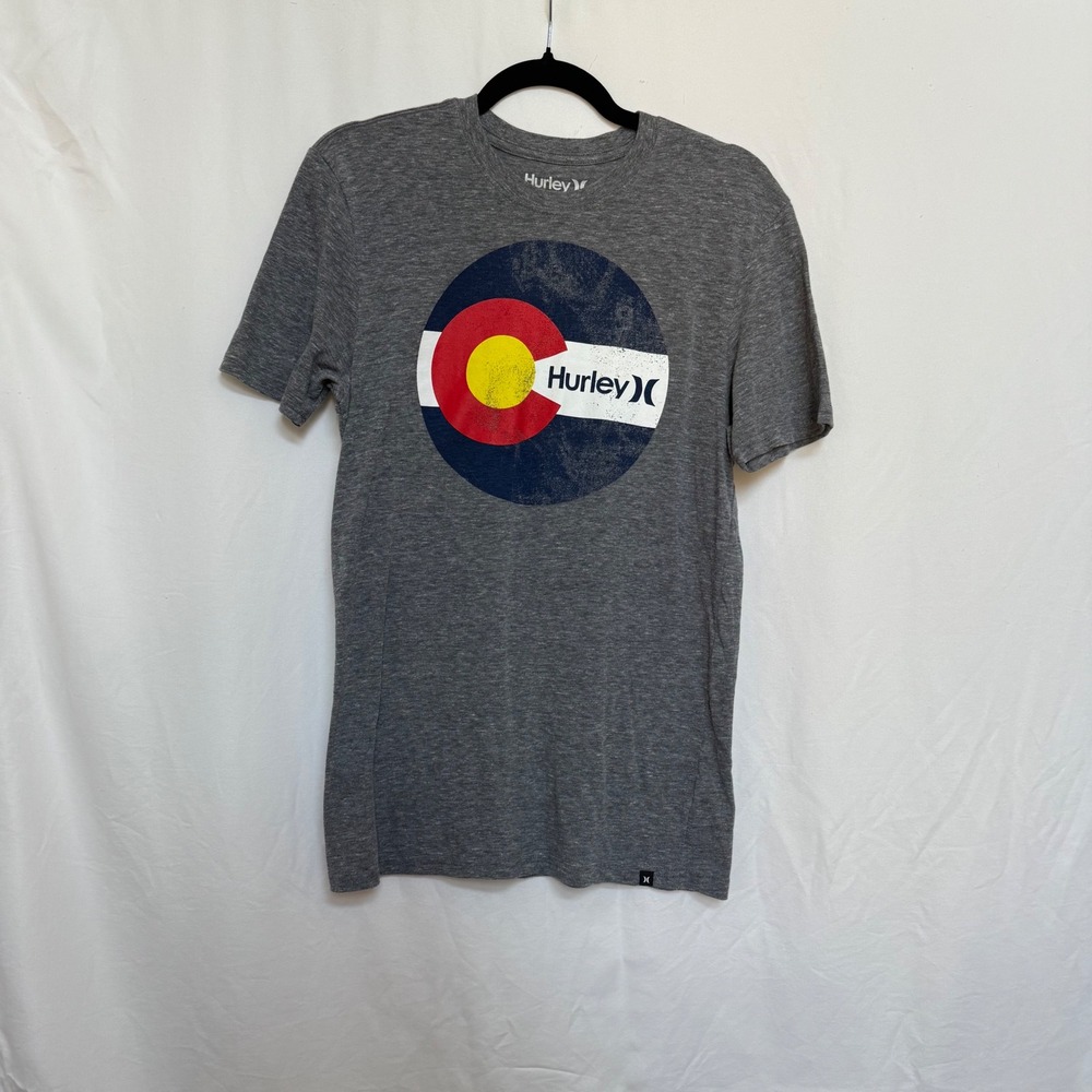 Hurley Mens Colorado State Flag Graphic Tee Heather Grey Short Sleeve Shirt M